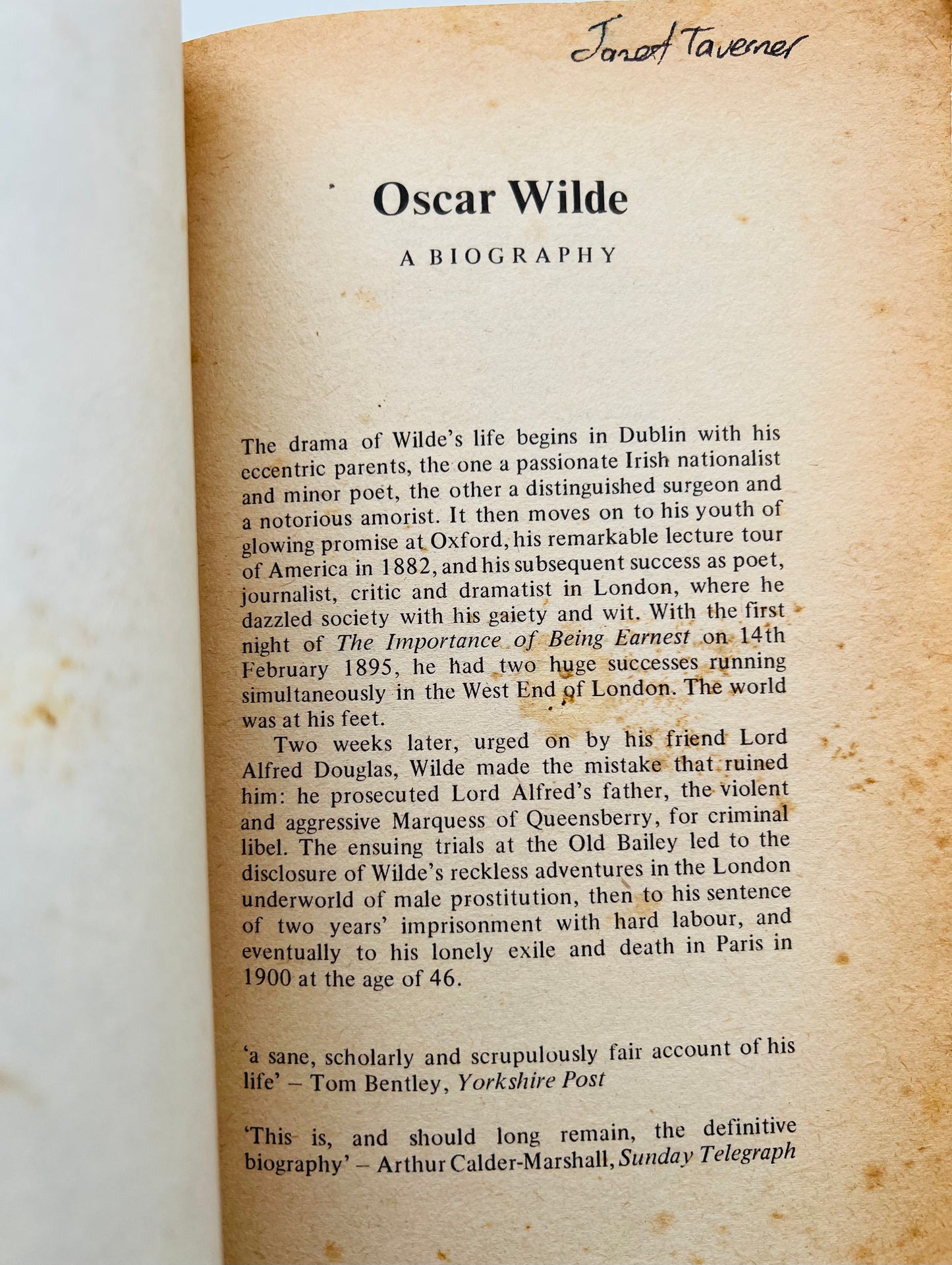 Oscar Wilde by H Montgomery Hyde