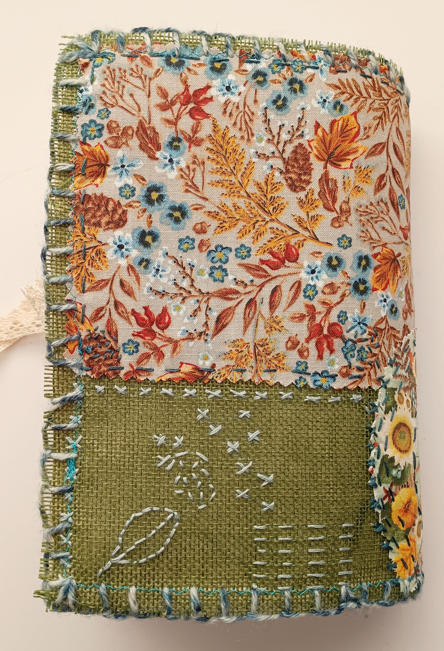 A5 fabric slow stitched notebook 3 signatures