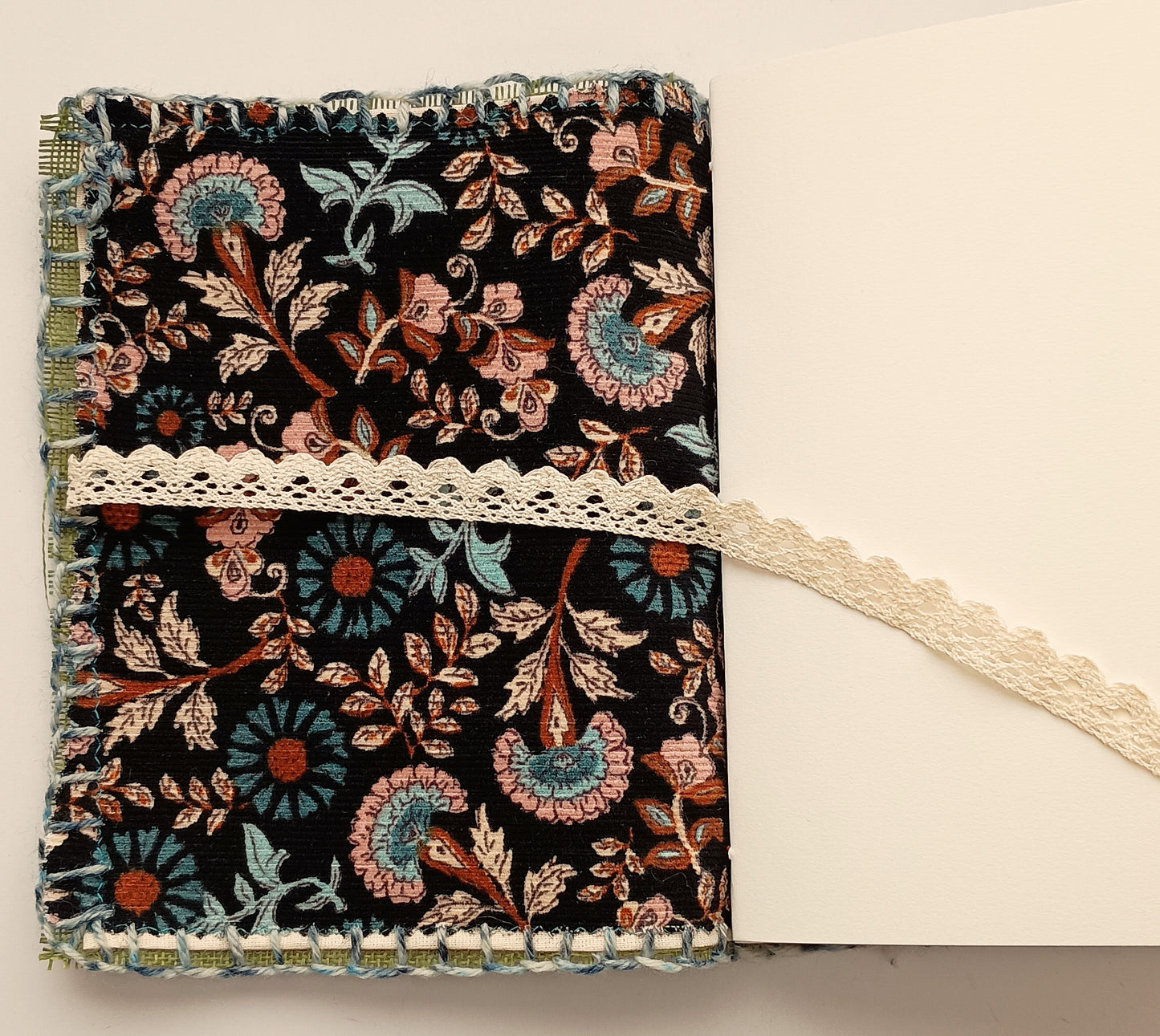 A5 fabric slow stitched notebook 3 signatures